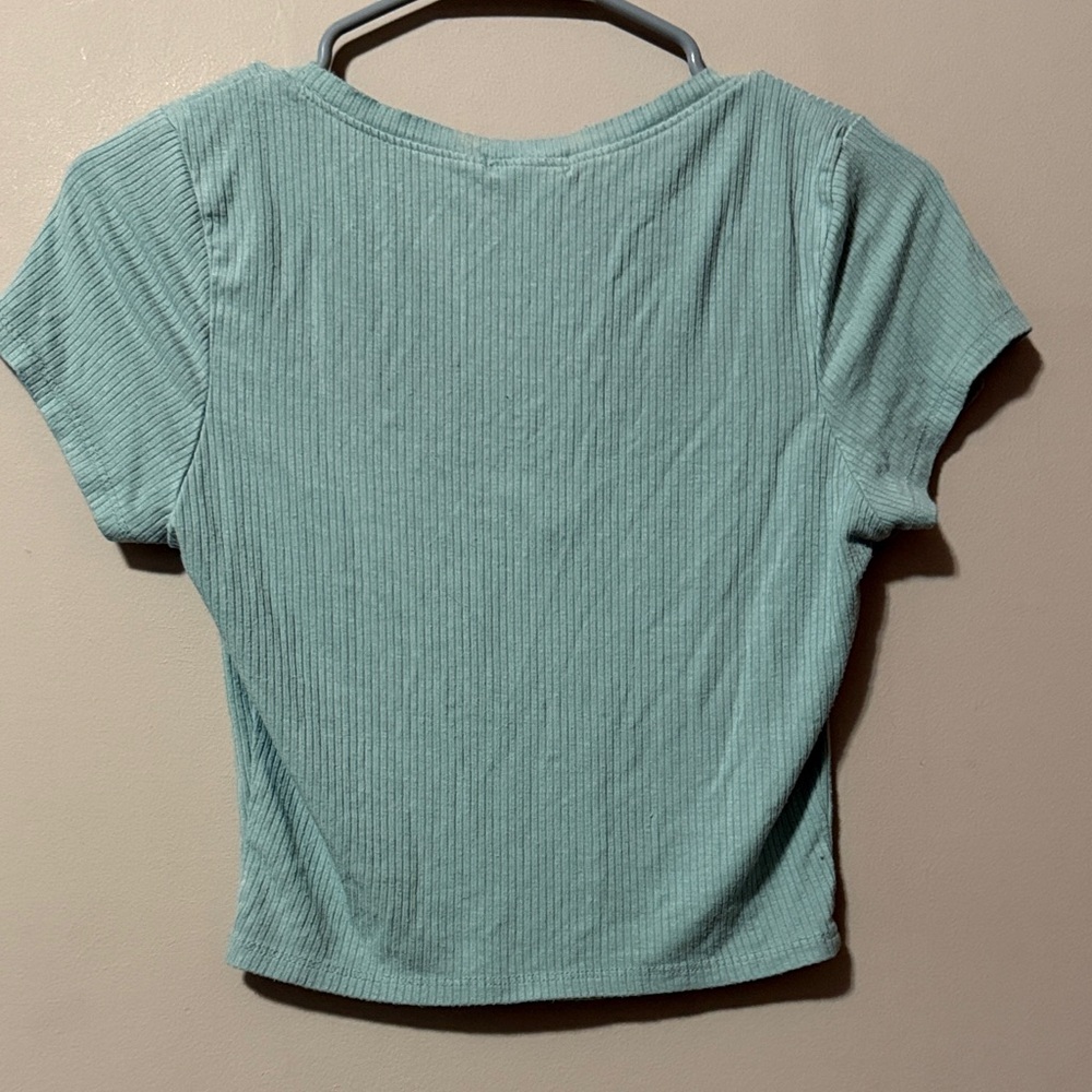 Bozzolo Teal V-Neck Ribbed Short Sleeve Top Size M - Picture 3 of 4